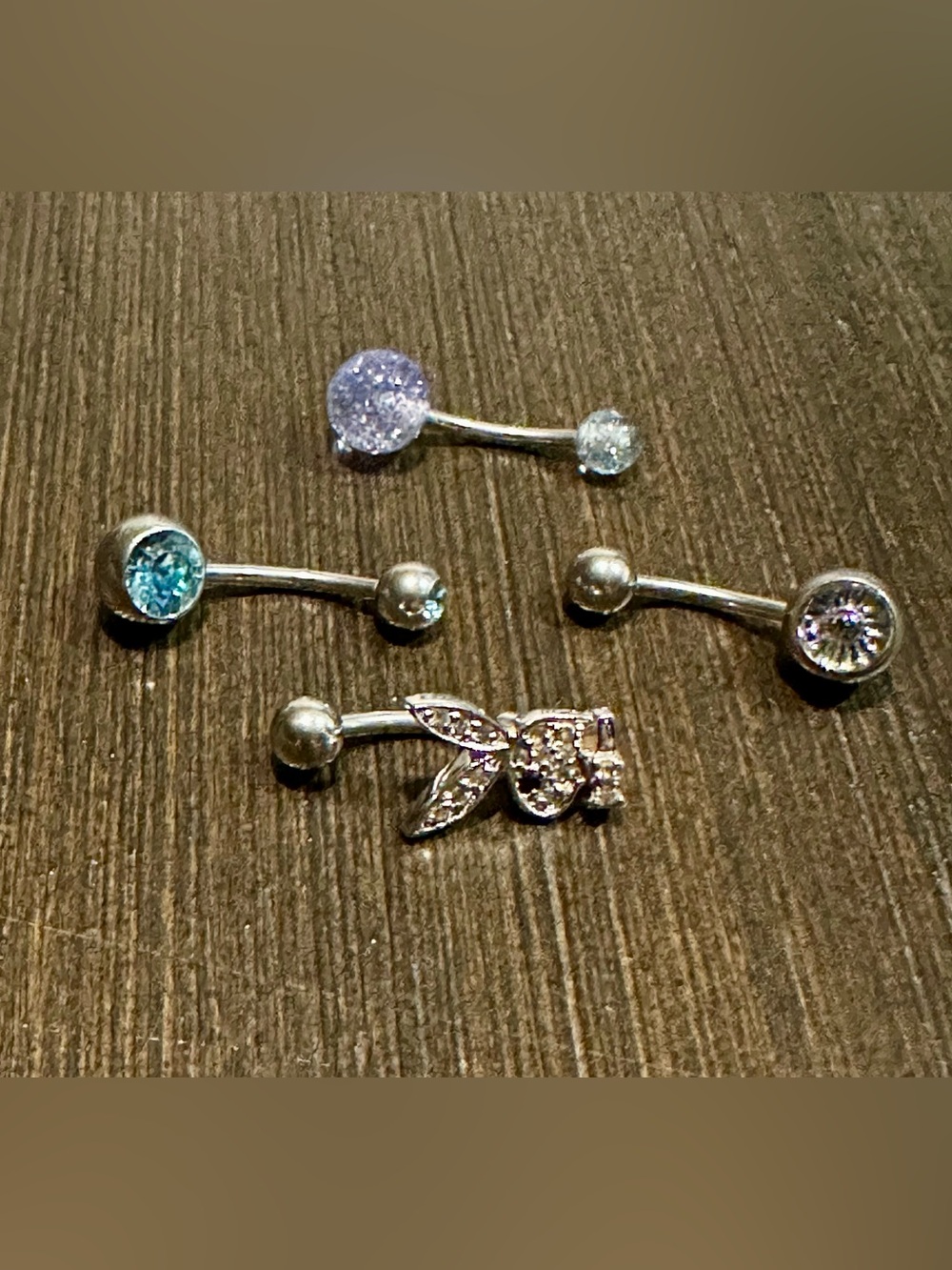 Sterling Silver Multi-Color Belly Button Ring Set with Crystal Accents